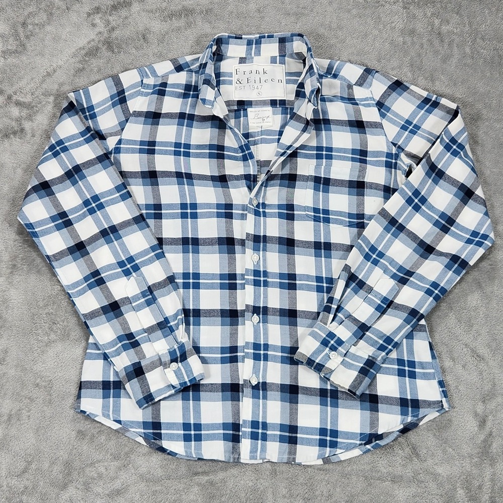 Frank & Eileen Shirt Womens Small Barry Woven In Italy Button‎ Up Plaid Blue